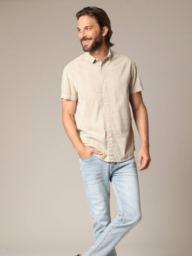 Chemise pagos imprimé palmier beige homme - Deeluxe