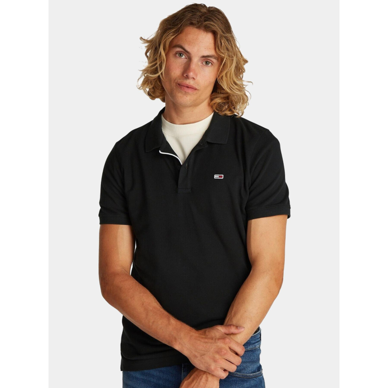 Polo slim placket noir homme - Tommy Jeans
