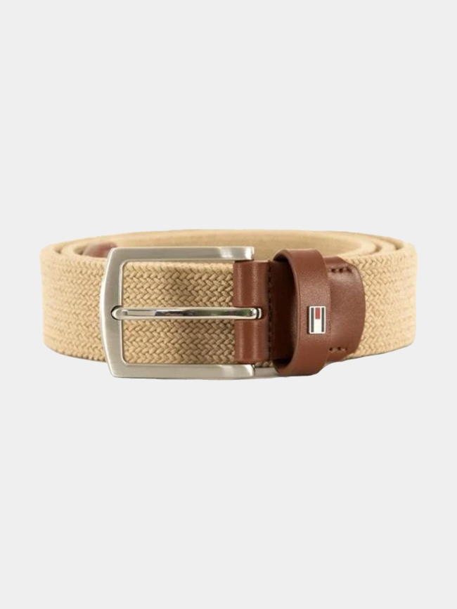 Ceinture texturée à boucle carrée beige homme - Tommy Hilfiger