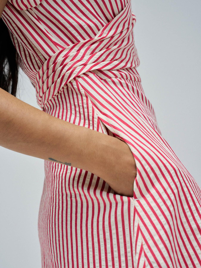 Robe rayé col croisé rouge femme - Salsa