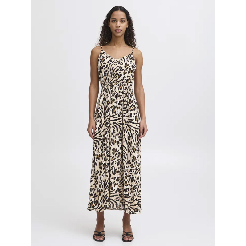 Robe longue léopard marrakech beige femme - Ichi