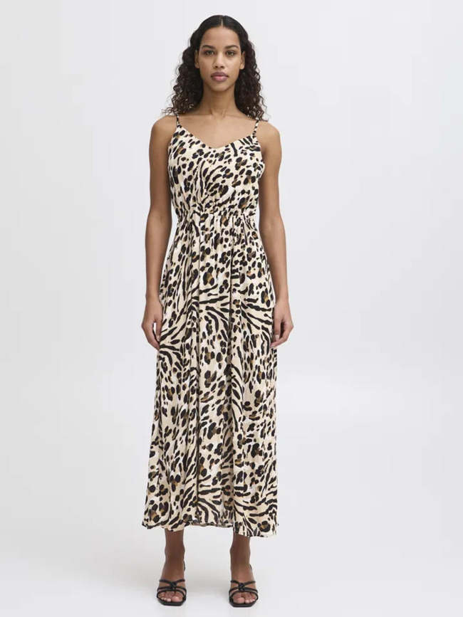 Robe longue léopard marrakech beige femme - Ichi