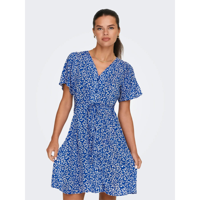 Robe courte à fleurs evida bleu femme - Only