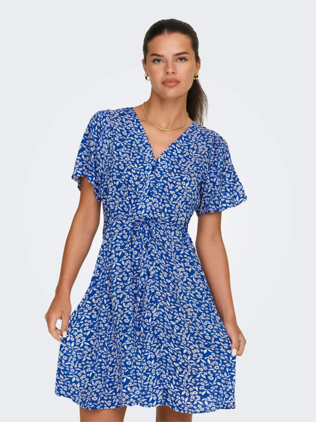 Robe courte à fleurs evida bleu femme - Only