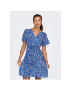 Robe courte à fleurs evida bleu femme - Only