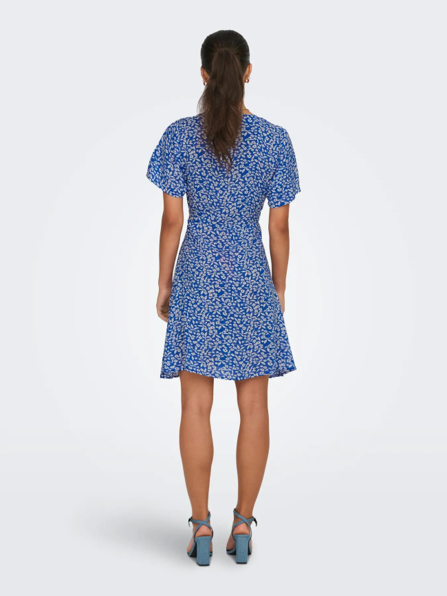 Robe courte à fleurs evida bleu femme - Only