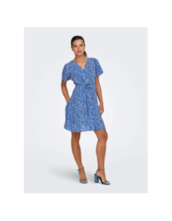 Robe courte à fleurs evida bleu femme - Only