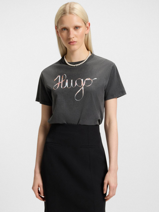 T-shirt logo ruban damacia gris anthracite femme - Hugo