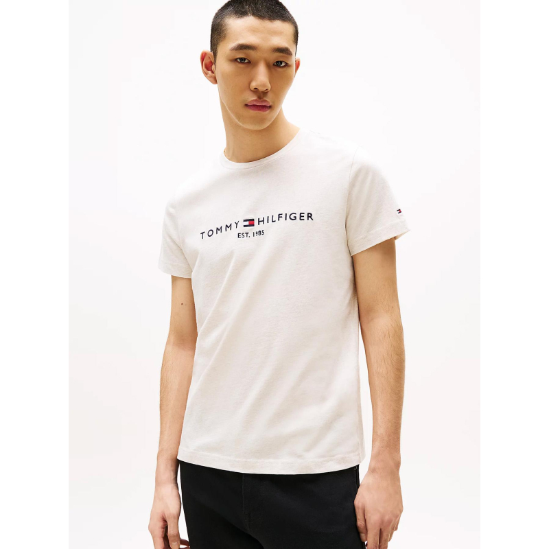 T-shirt logo chiné beige homme - Tommy Hilfiger