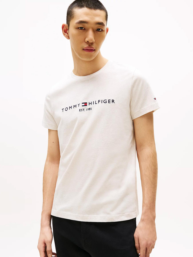 T-shirt logo chiné beige homme - Tommy Hilfiger