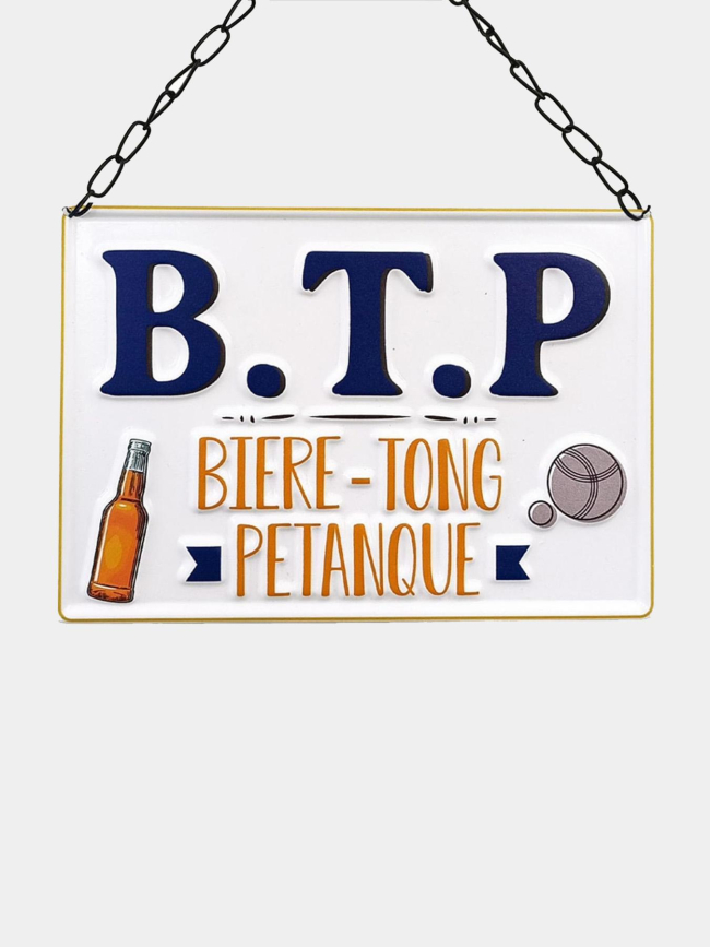 Plaque en métal bière tong pétanque blanc - STC