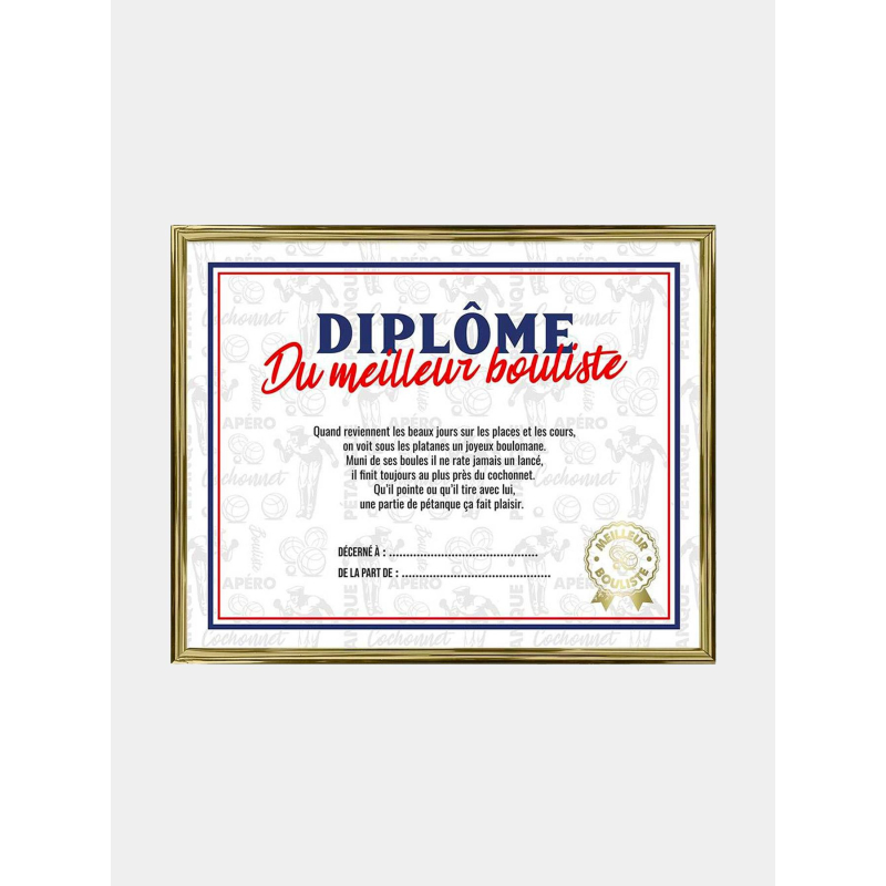 Diplôme du meilleur bouliste blanc et doré - STC