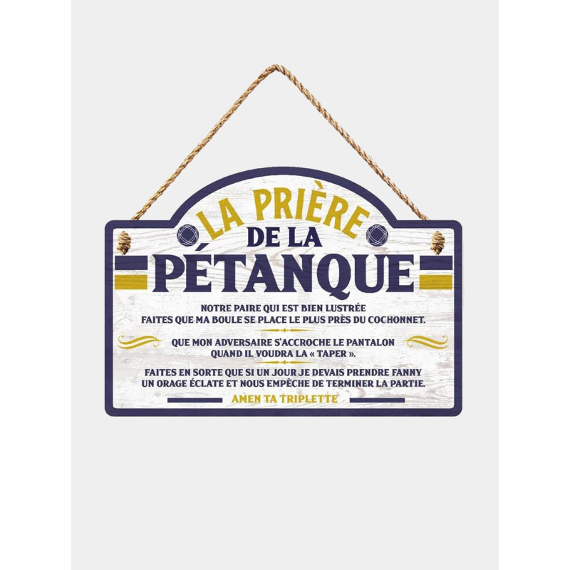 Plaque en bois prière de la pétanque blanc - STC