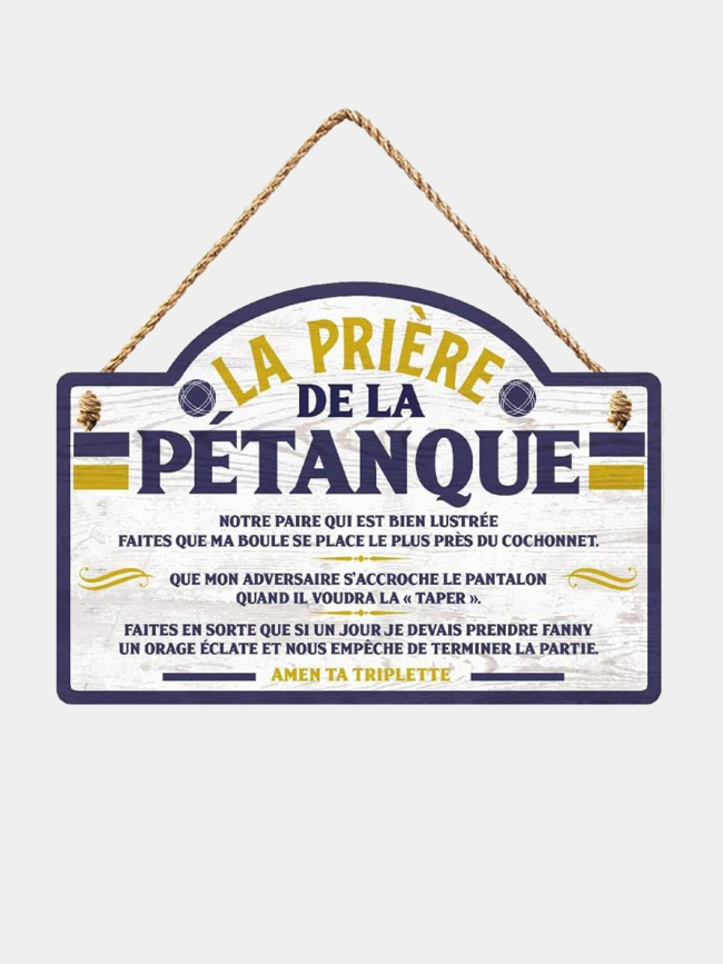 Plaque en bois prière de la pétanque blanc - STC