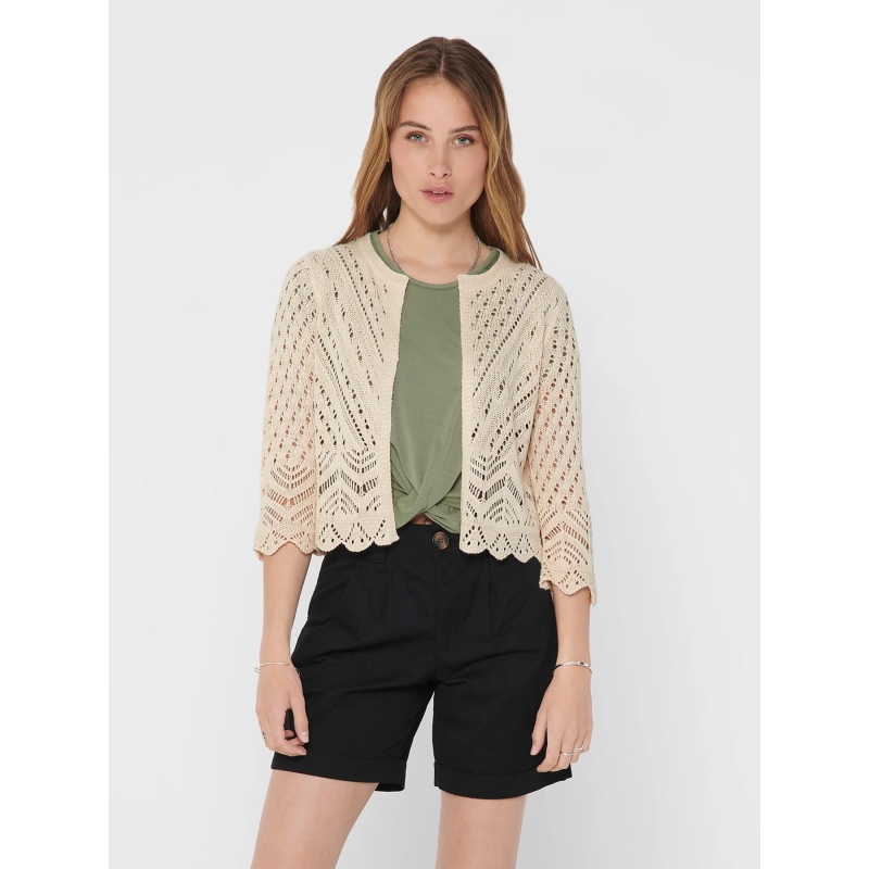 Gilet crop en maille ajouré sun beige femme - Jdy