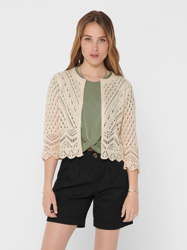 Gilet crop en maille ajouré sun beige femme - Jdy