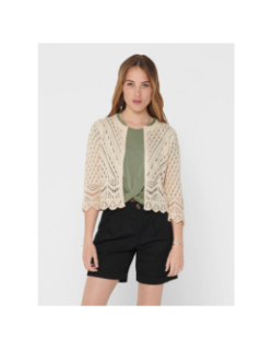 Gilet crop en maille ajouré sun beige femme - Jdy