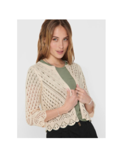 Gilet crop en maille ajouré sun beige femme - Jdy