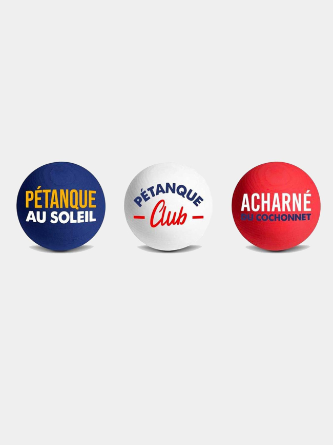 3 cochonnets à messages pétanque club bleu blanc rouge - STC