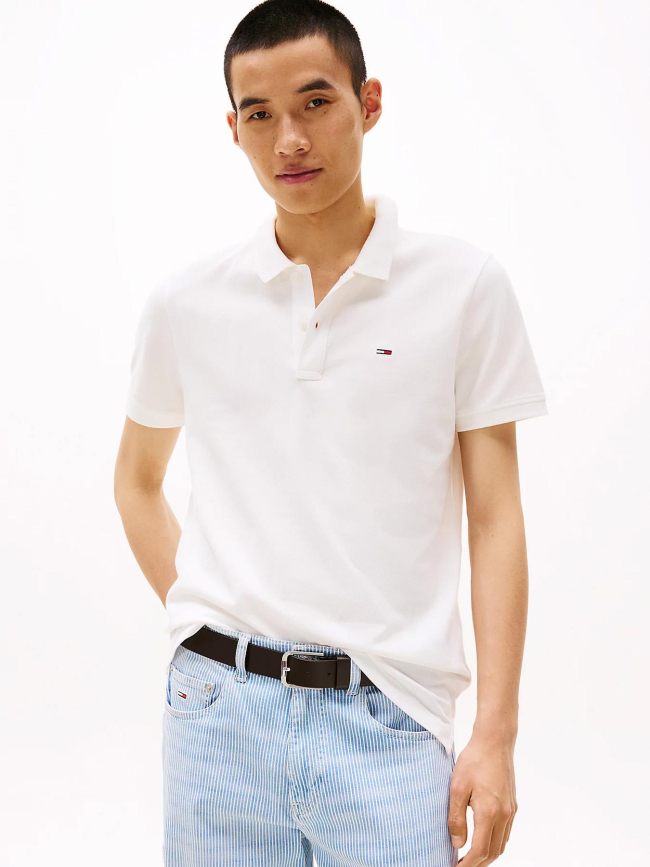 Polo ajusté a drapeau blanc homme - Tommy Jeans