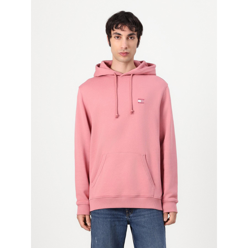 Sweat à capuche tommy badge rose homme - Tommy Jeans