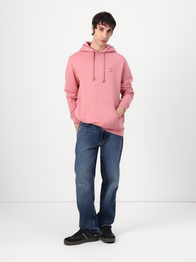 Sweat à capuche tommy badge rose homme - Tommy Jeans