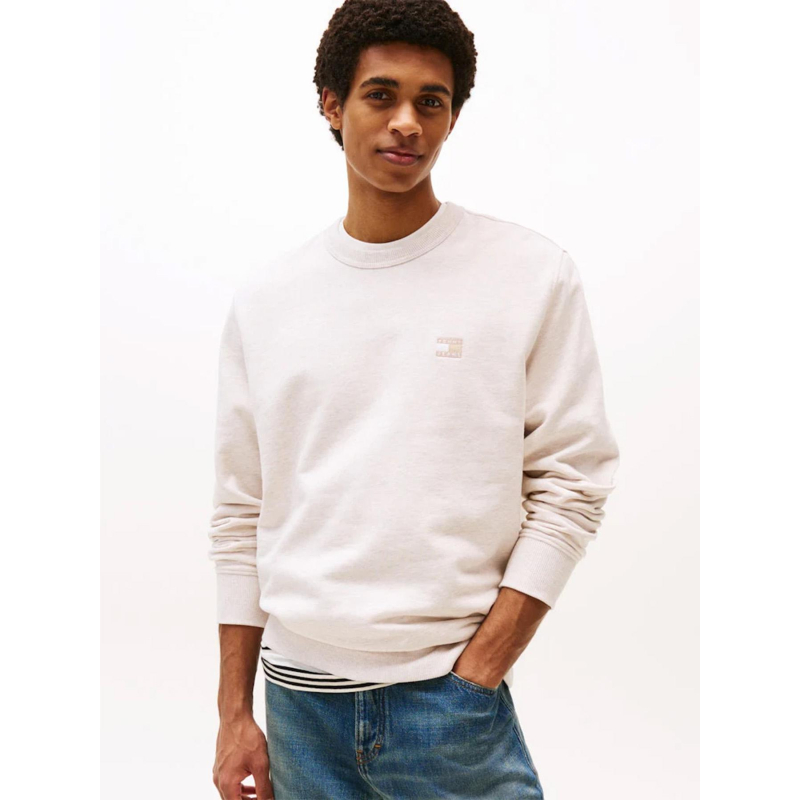 Sweat chiné regular à badge beige homme - Tommy Jeans