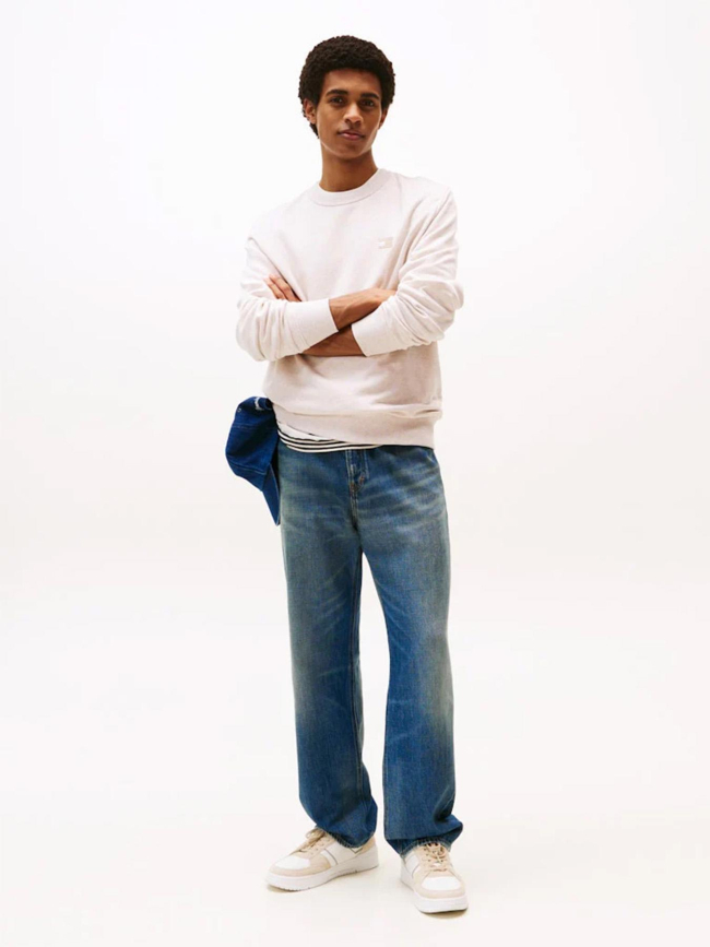 Sweat chiné regular à badge beige homme - Tommy Jeans