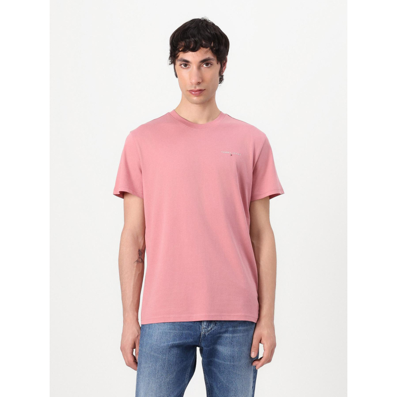 T-shirt ajusté à logo linéaire rose homme - Tommy Jeans