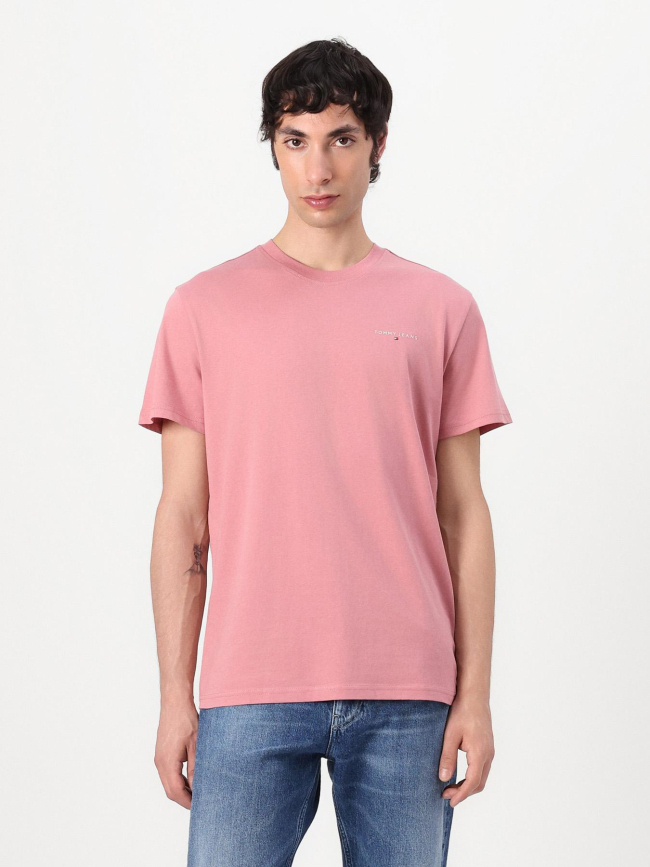 T-shirt ajusté à logo linéaire rose homme - Tommy Jeans