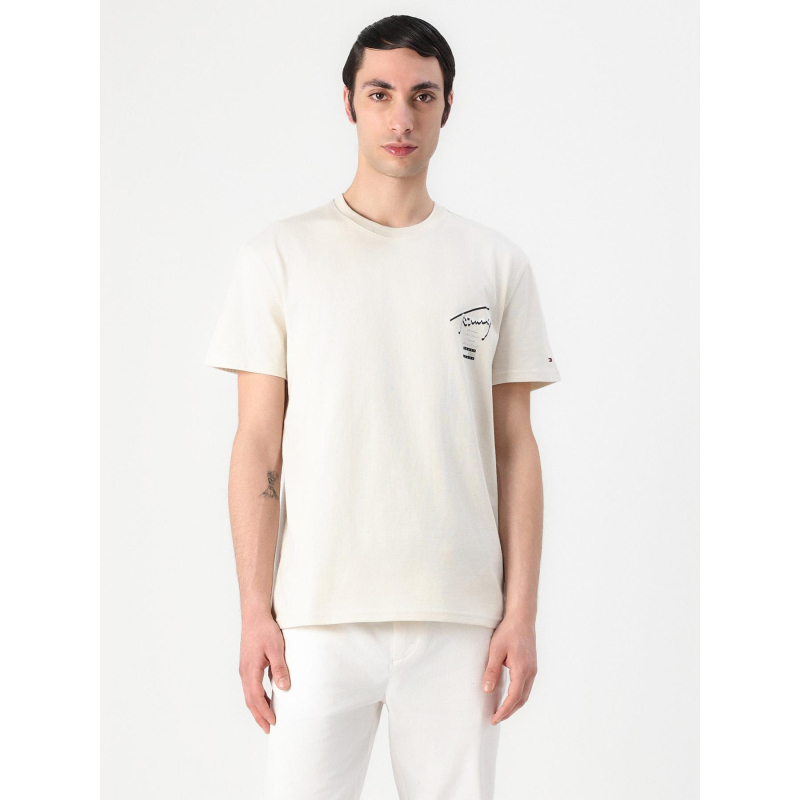 T-shirt à logo signature au dos beige homme - Tommy Hilfiger