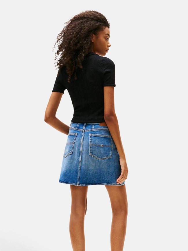 Polo ajusté en maille pointelle noir femme - Tommy Jeans