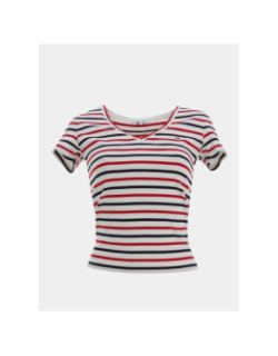 T-shirt ajusté à rayures et col ve blanc femme - Tommy Jeans