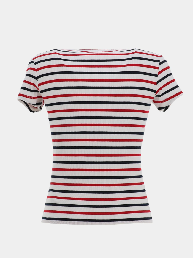 T-shirt ajusté à rayures et col ve blanc femme - Tommy Jeans
