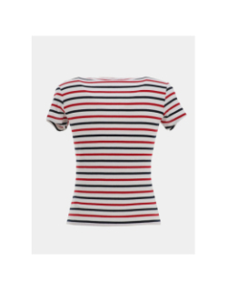T-shirt ajusté à rayures et col ve blanc femme - Tommy Jeans