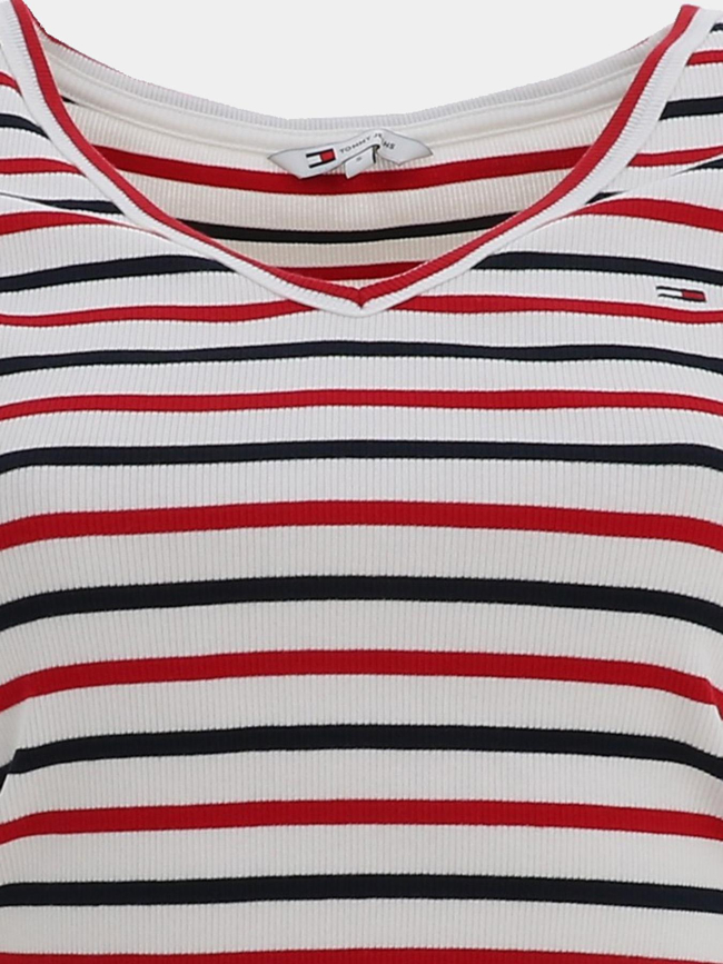 T-shirt ajusté à rayures et col ve blanc femme - Tommy Jeans