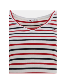 T-shirt ajusté à rayures et col ve blanc femme - Tommy Jeans