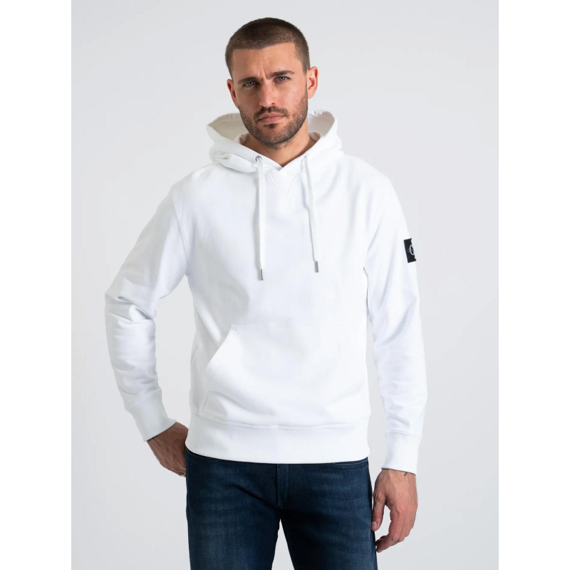 Sweat à capuche badge hoodie blanc homme - Calvin Klein Jeans