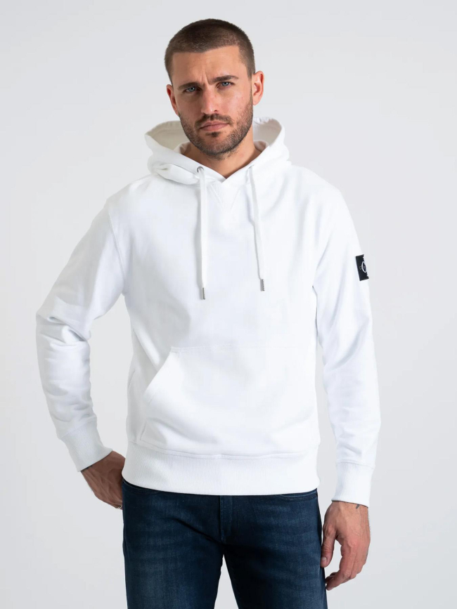 Sweat à capuche badge hoodie blanc homme - Calvin Klein Jeans