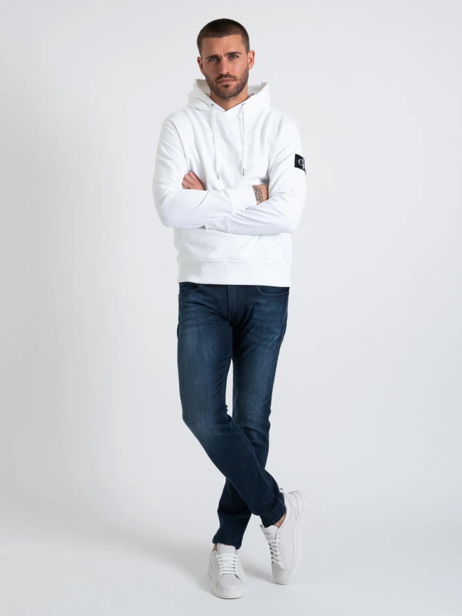 Sweat à capuche badge hoodie blanc homme - Calvin Klein Jeans