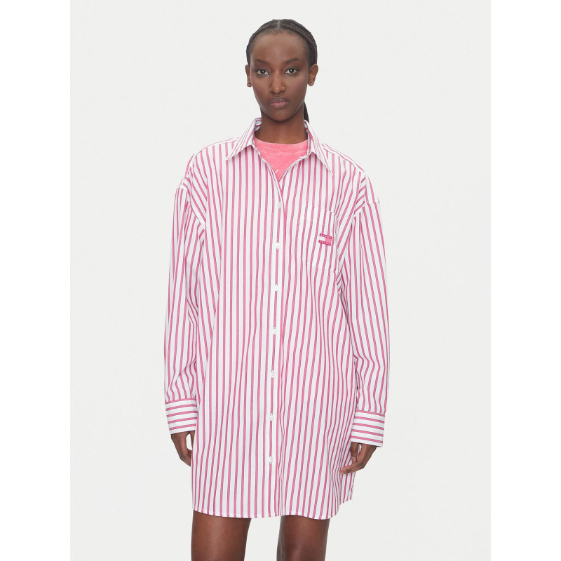 Robe chemise oversize courte a rayures blanc femme - Tommy Jeans