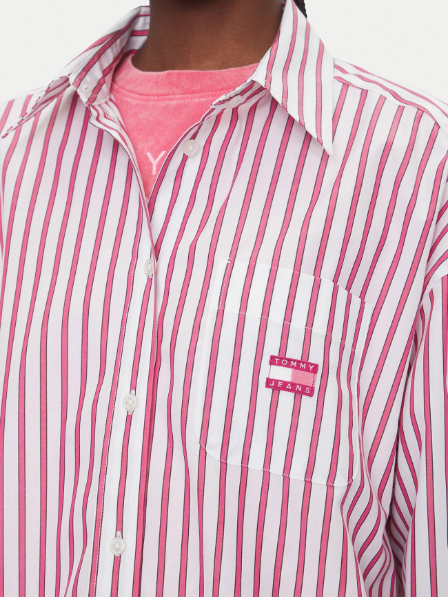 Robe chemise oversize courte a rayures blanc femme - Tommy Jeans