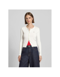 Cardigan ajusté à col ras-du-cou blanc femme - Tommy Jeans