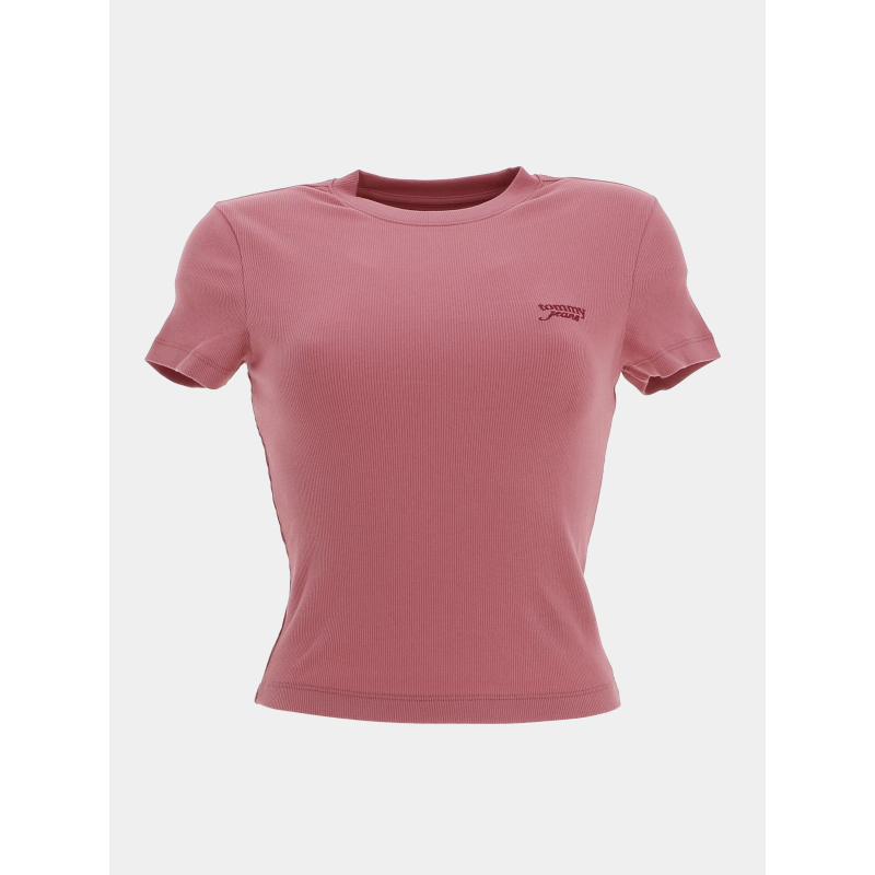 T-shirt ajusté côtelé à manches courtes rose femme - Tommy Jeans