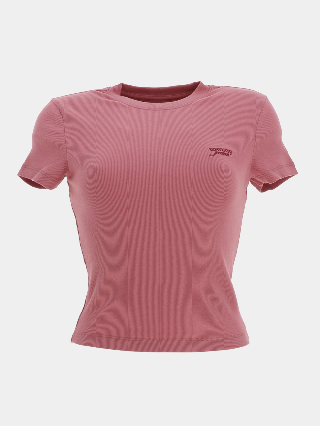 T-shirt ajusté côtelé à manches courtes rose femme - Tommy Jeans