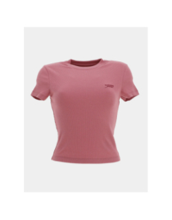 T-shirt ajusté côtelé à manches courtes rose femme - Tommy Jeans