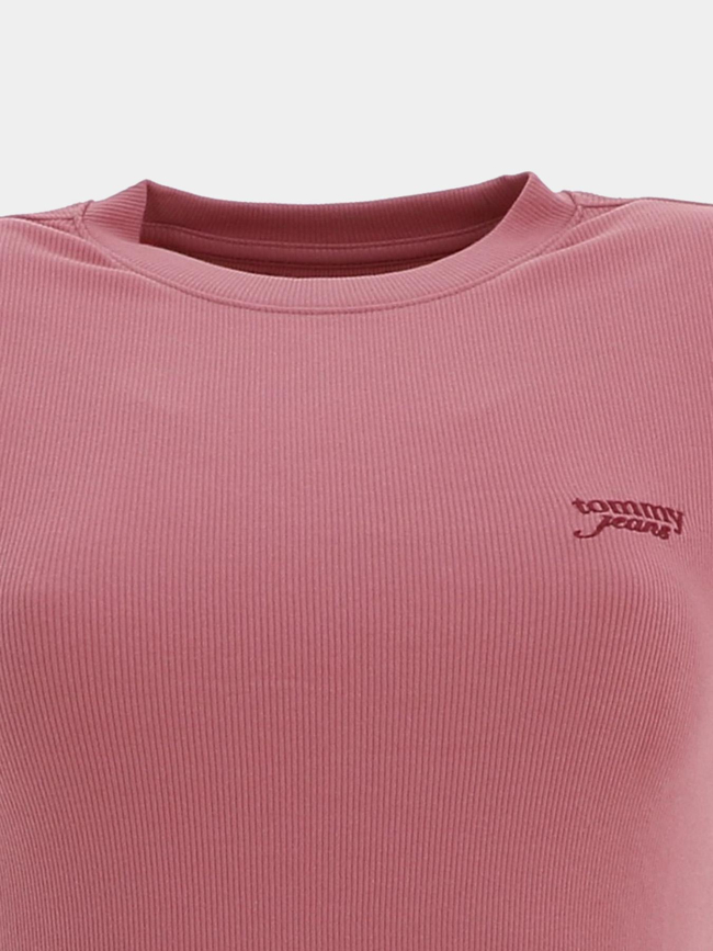 T-shirt ajusté côtelé à manches courtes rose femme - Tommy Jeans