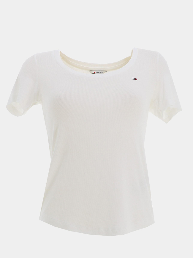 T-shirt ajusté côtelé à manches courtes blanc femme - Tommy Jeans