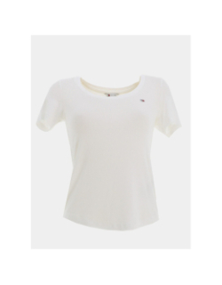 T-shirt ajusté côtelé à manches courtes blanc femme - Tommy Jeans