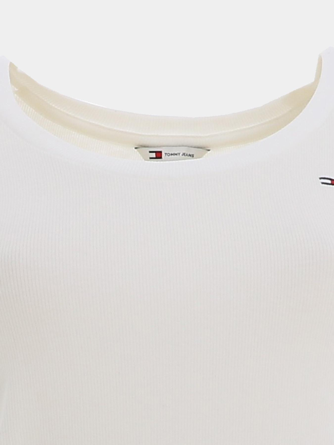 T-shirt ajusté côtelé à manches courtes blanc femme - Tommy Jeans